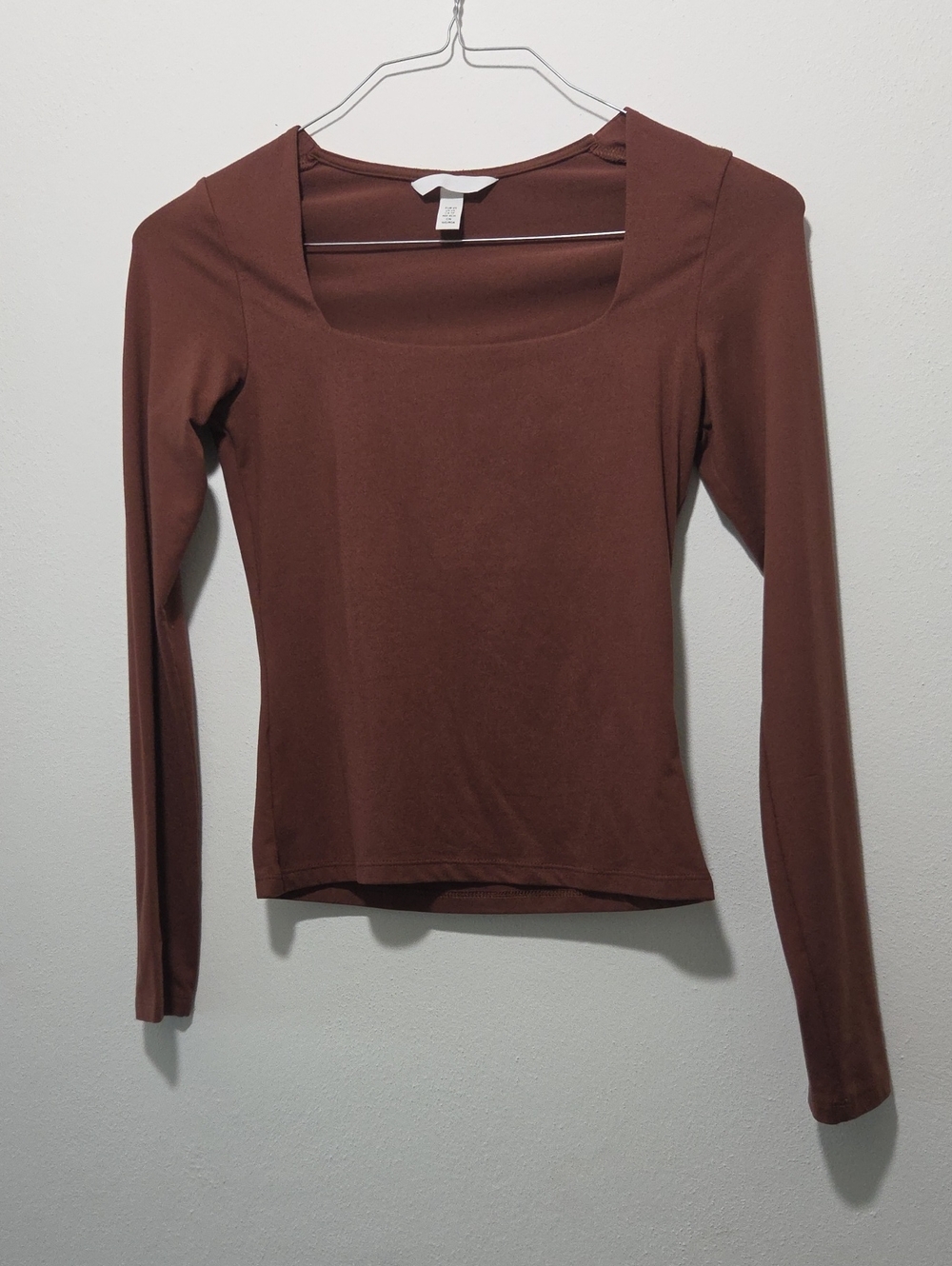 H&M Brown Square Neck Long Sleeve Top